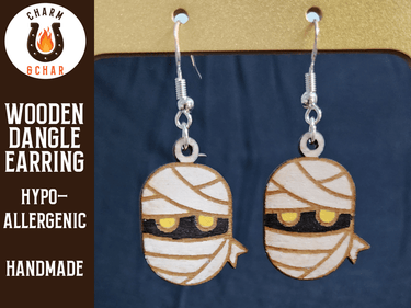 Mummy Wood Dangle Earrings - Halloween Fashion Earring - Dangle Earring - Charm and Char